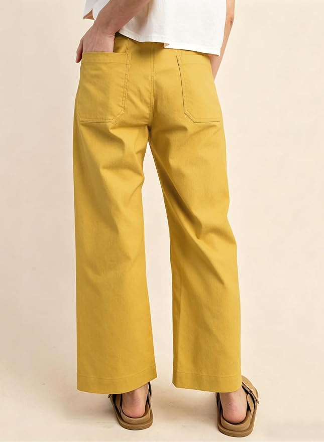 miduo Womens High Waisted Cropped Wide Leg Stretchy Straight Pants Trousers with Pockets