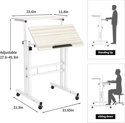 SDHYL Mobile Stand Up Desk, 24 inch Laptop Computer Desk Adjustable Standing Home Office Desks with Roller, Student Desk School Desk Simple Stand Up Desk Small Desks for Small Spaces, Maple