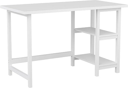 Martha Stewart Beckett Modern Trestle Desk with Open Side Shelving in White Wood Grain Finish