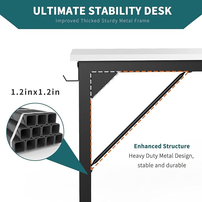 SMUG Computer Desk 32 Inch Home Office Writing Wood Storage Bag & Headphone Hook Small Spaces Simple Bedroom Work Study Kids Table, White