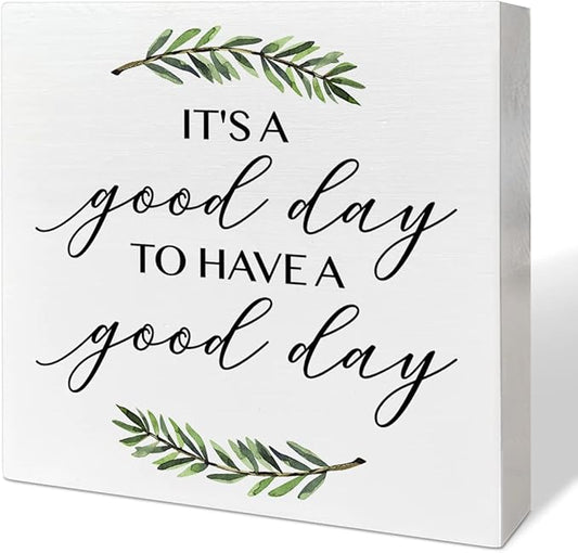 Home Office Desk Wooden Box Sign Decor, It's A Good Day to Have A Good Day, Inspirational Quotes Desk Decor Motivational Desk Decorations for Women Men Student Office Classroom School