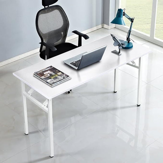 SogesGame Study Computer Desk 39.4 Inch Home Office Writing Small Desk, Modern Simple Style PC Table, Foldable Desk No Install Needed, White