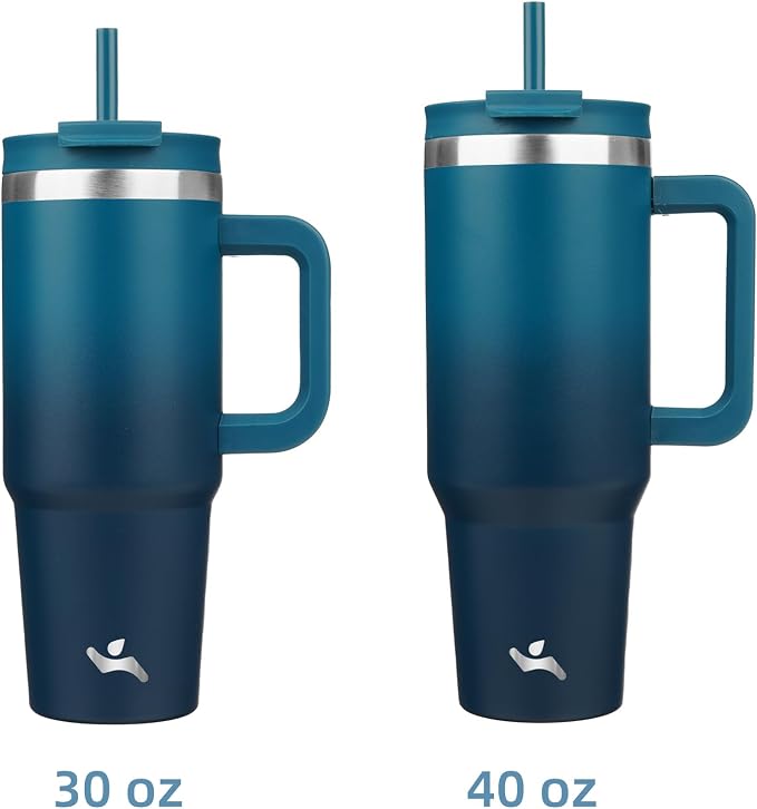 Konokyo 40 oz Insulated Tumbler Water Bottle with Handle, Straw Lid | BPA-free and dishwasher safe; made for gym, travel, coffee and gifting, 2 straws, cup holder friendly,Indigo Black