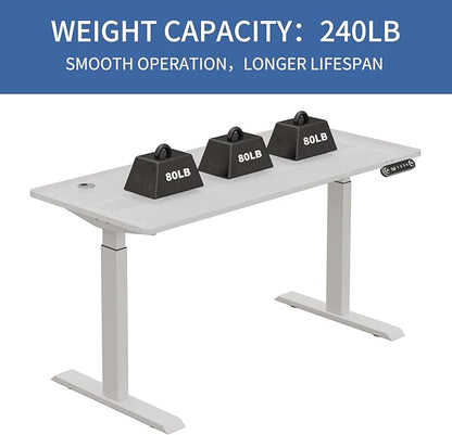 Dual Motor Electric Standing Desk - 63 x 30 Inch Adjustable Height Sit Stand Computer Desk with Splice Board, Stand Up Desk Table for Home Office, White Frame/Oak and White Top(with Radian)