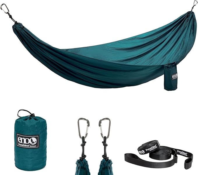 ENO TravelNest Hammock & Straps Combo - Portable Hiking and Camping Hammock with Straps Included - Travel Hammock for Camping, Hiking, Backpacking, a Festival, or The Beach - Marine