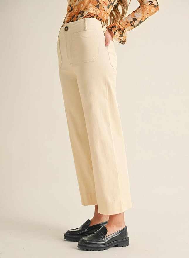 miduo Womens High Waisted Cropped Wide Leg Stretchy Straight Pants Trousers with Pockets
