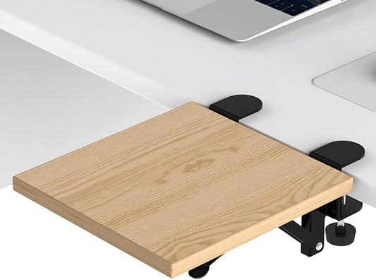 Ergonomics Desk Extender Tray, 9.5"x9.1" Punch-Free Clamp on, Foldable Keyboard Drawer Tray, Table Mount Arm Wrist Rest Shelf, Computer Elbow Arm Support
