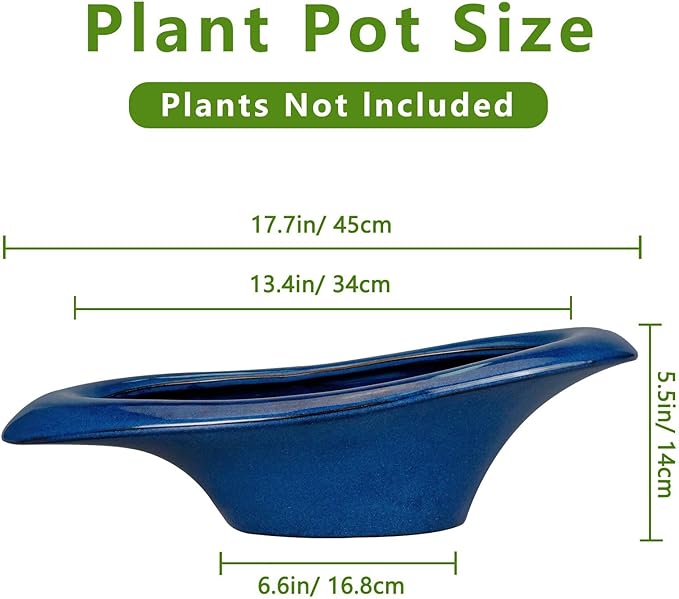 Bonsai Tree Pot 18 Inch - Ceramic Succulent Pots Large Bonsai Planter for Indoor Outdoor Plants Decorative Plant Pot with Drainage Hole Flower Pot for Home Garden Room Decor Blue