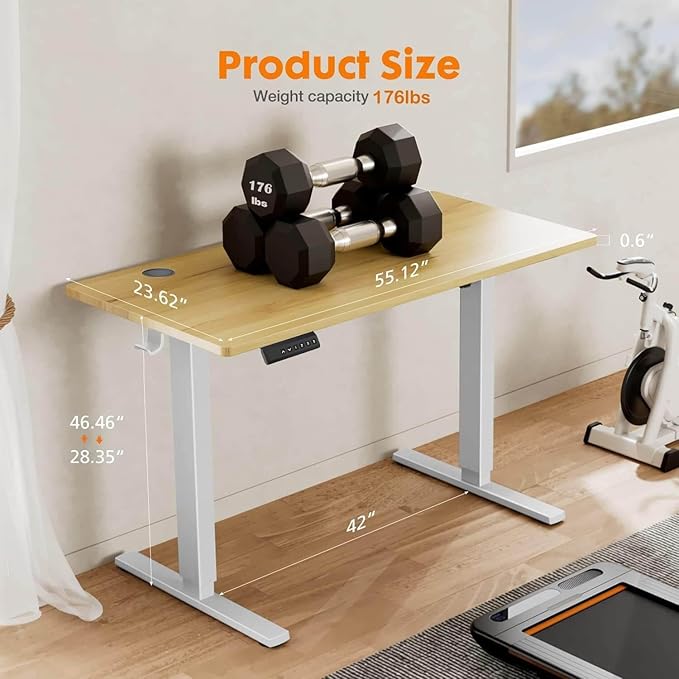 NicBex Home Office Desk 55'' x 23" Electric Height Adjustable Standing Desk Computer Desk Office Desk, Sit to Stand Ergonomic Computer Desk Adjustable Desk, Yellow