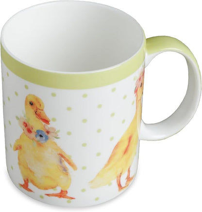 Maison d' Hermine Coffee Mug with Handles Tea Cups (15 Ounce, Pack of 1) | Fine Bone China Coffee Mugs for Hot Beverages Cappuccino Latte Home Spring Summer -Ducklings In Spring - Happy Ducklings