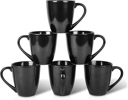 vicrays Coffee Mug Set, 12 Ounce, Ceramic Mug for Men, Women, Unique Glazed Mugs with Handle for Coffee, Tea, Milk, Cocoa, Cereal - Set of 6 Black