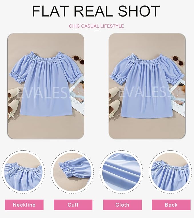 EVALESS Womens Tops Off The Shoulder Blouses for Women Dressy Casual Cute Puff Sleeve T Shirts Fashion 2026