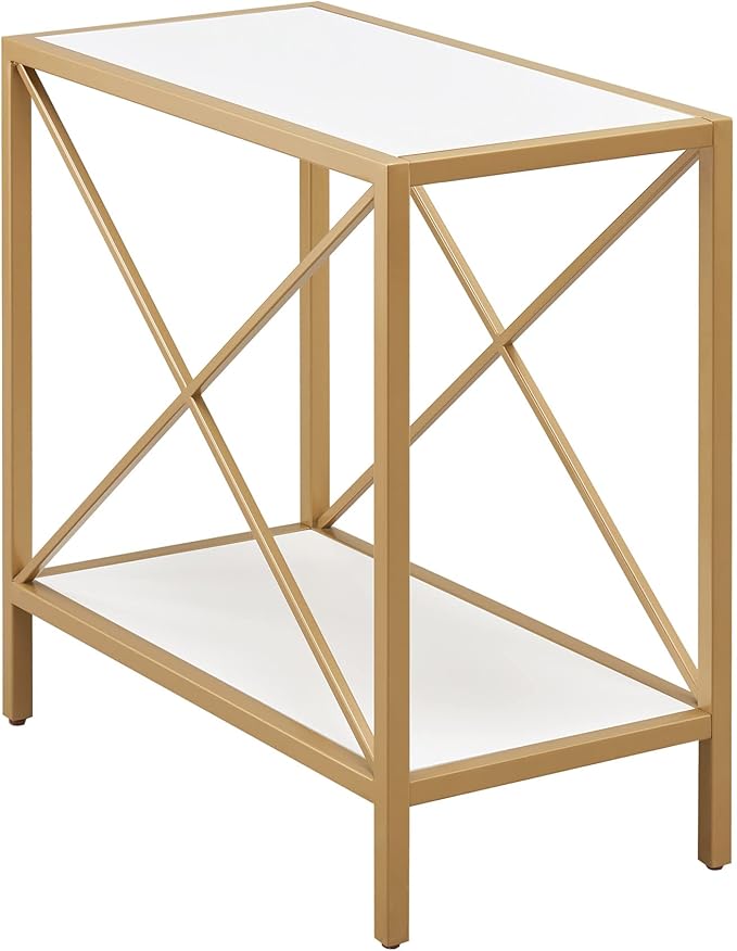 Leick Home 9217-WTGL Claudette Mixed Metal and Wood Side Table with Shelf, White/gold