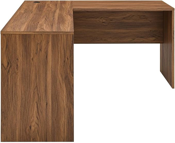 Modway Venture Mid-Century Modern L-Shaped Office Desk in Walnut