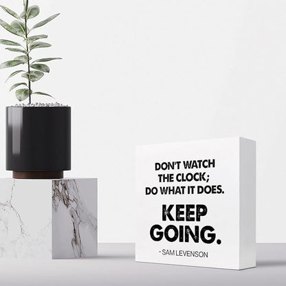 Keep Going Wood Box Signs,Inspirational Quote Wood Plaque Sign Desk Decor,Rustic Motivational Wooden Block Sign Decor for Home Office Shelf Desk Table Decoration C1069