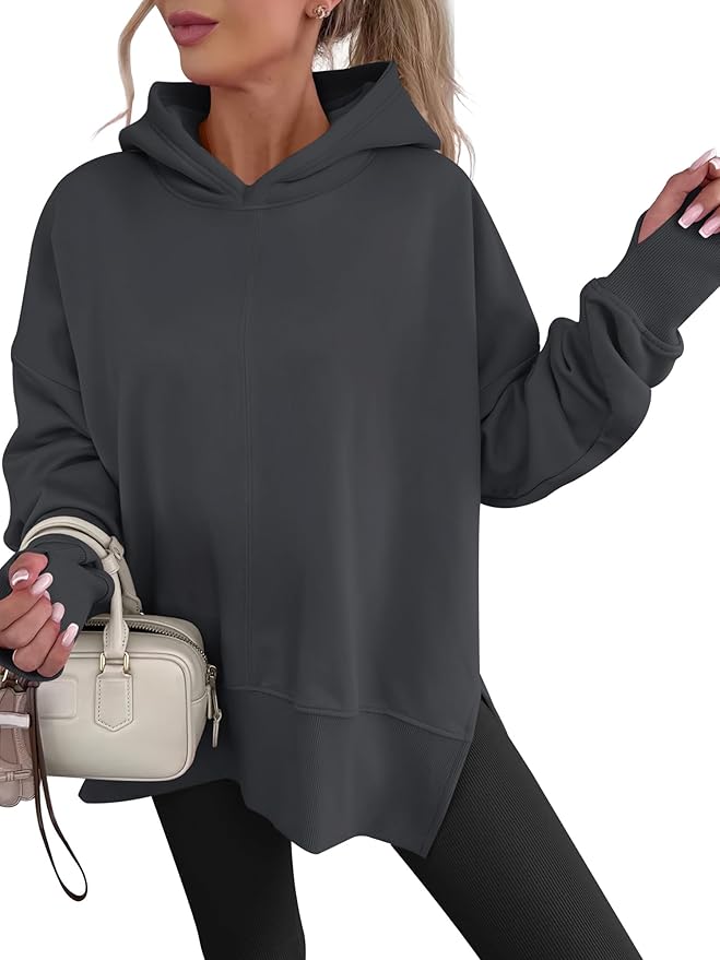 ANRABESS Womens Oversized Hoodies Long Sleeve Fleece Side Slit Hooded Sweatshirts Pullover 2026 Fall Outfits Y2K Clothes
