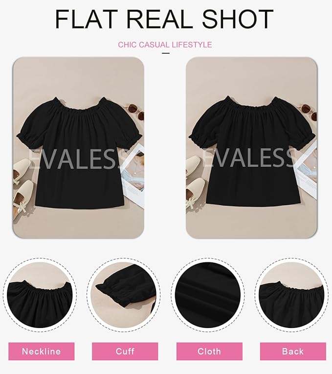 EVALESS Womens Tops Off The Shoulder Blouses for Women Dressy Casual Cute Puff Sleeve T Shirts Fashion 2026