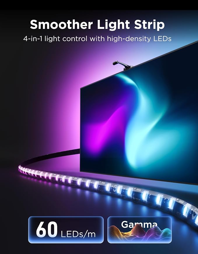 Govee TV Backlight 3 with Dual 4MP Lens, TV Lights Sync to 75-85 Inch TVs | RGBWIC LED Strip Lights for Movie Night, Smart AI Color Filter, App & Voice Control, Compatible with Matter, 60LEDs/m, 16.4ft
