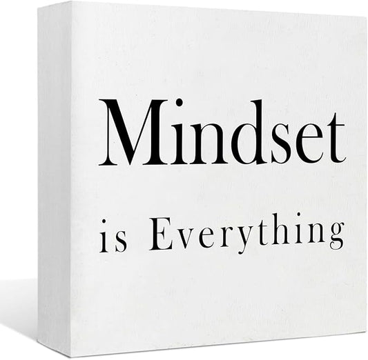 Office Desk Decor Office Decorations for Work Motivational Desk Decor Mindset Is Everything Wooden Signs Office Cubicle Decor Office Table Decor Inspirational Desk Decor Motivational Quotes (5x5inch)