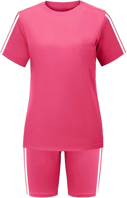 STOLKISS Women 2 piece Short Sets Classic Striped Outfits Summer Casual Short Sleeve T-Shirt and Short Jogger Tracksuits Sets