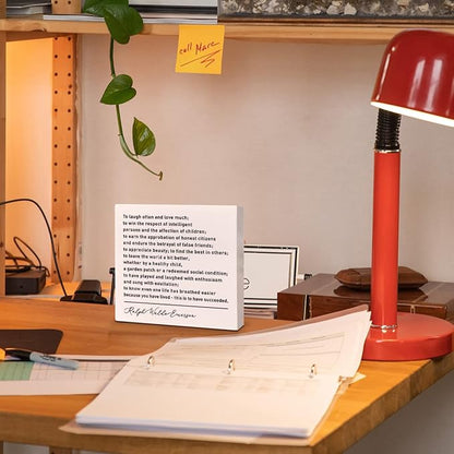 Home Office Desk Wooden Box Sign Decor, To Laugh Often and Much, Inspirational Book Quotes Desk Decor Motivational Literary Desk Decorations for Women Men Student Office Classroom School