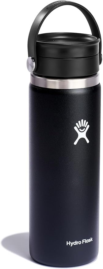 Hydro Flask Wide Mouth Bottle with Flex Sip Lid - Insulated Water Bottle Travel Cup Coffee Mug Black 20 oz