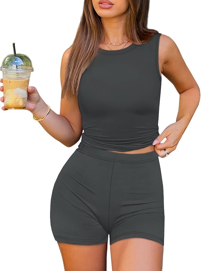 Sampeel Womens Two Piece Lounge Sets Casual Summer Spring Outfits 2 Piece Short Matching Clothing Set Athletic Active Wear