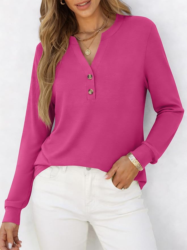 ANRABESS Women's Long Sleeve Shirts 2026 Spring Fashion Dressy Casual Tops Trendy Henley Blouses Cute Work Outfits Clothes