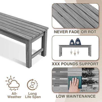 Psilvam 2-Person Outdoor Poly Lumber Patio Backless Bench, Fade-Resistant & Odor-Free Poly Lumber Patio Furniture, Weatherproof, Suitable for Garden, Porch and Park, 700 Lbs Support (1, Light Gray)