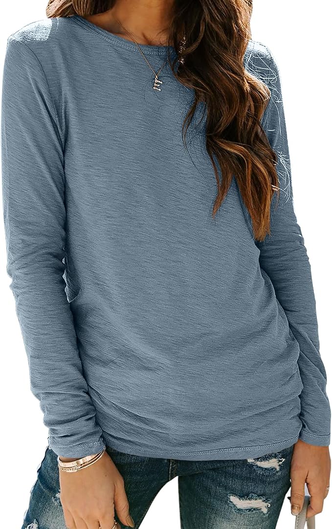 Sherosa Womens T Shirts Long Sleeve Crew Neck Shirts Basic Tee Tops Blouse