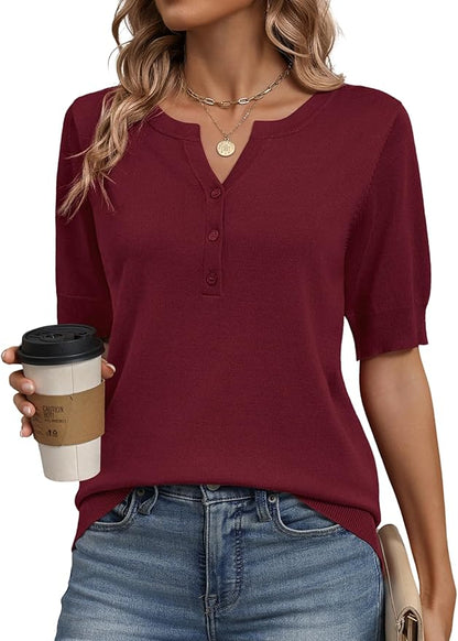 Zeagoo Women's Short Sleeve Sweater 2026 Spring Summer Tops Lightweight Casual V Neck Sweaters Dressy Work Blouses Clothes