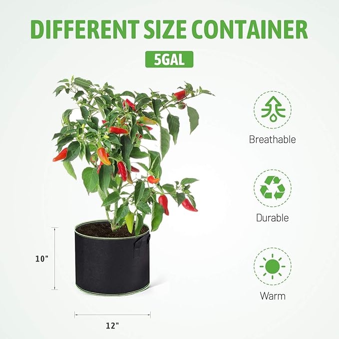 Delxo 20 Pack 5 Gallon Grow Bags Heavy Duty Aeration Fabric Pots Thickened Nonwoven Garden Plant Growing Bags with Handles for Planting