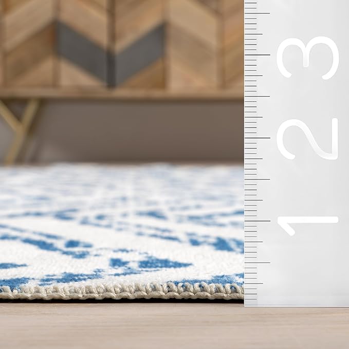 nuLOOM Rosanne Machine Washable Geometric Runner Rug, 2' 6" x 8', Blue, Rectangular, 0.1" Thick
