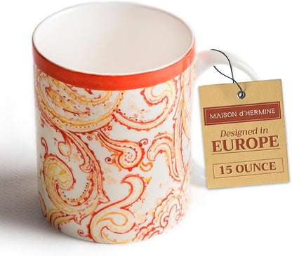 Maison d' Hermine Coffee Mug with Handles Tea Cups (15 Ounce, Pack of 1) | Fine Bone China Coffee Mugs for Hot Beverages Cappuccino Latte Home Hotel Spring Summer -Palatial Paisley - Paisley Autumn