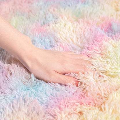 AROGAN Soft Rainbow Area Rugs for Girls Room 3x5 Feet, Fluffy Girls Bedroom Rugs, Princess Rug, Cute Colorful Carpet for Kids Teens Nursery Toddler, Pink