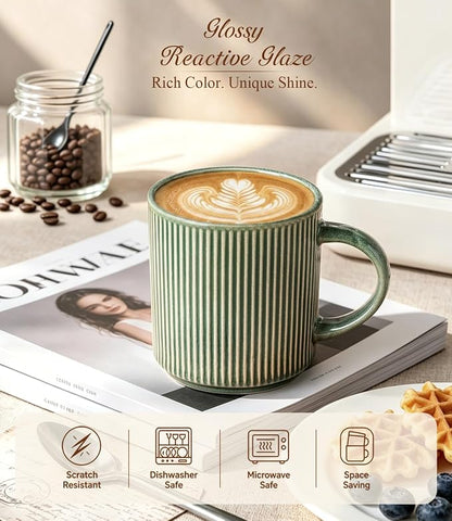 GBhome Coffee Mugs Set of 6，12 oz Coffee Cups with Handle | Cups for Latte, Tea, Cocoa & Milk, Ideal for Daily Use & Gifts, Microwave & Dishwasher Safe, Dark Green