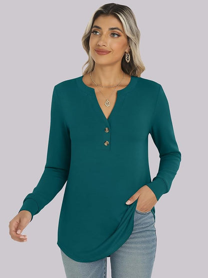 ANRABESS Women's Long Sleeve Shirts 2026 Spring Fashion Dressy Casual Tops Trendy Henley Blouses Cute Work Outfits Clothes