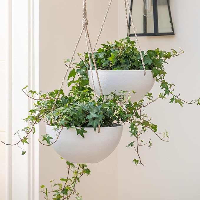 LA Jolie Muse Hanging Planter - 9.84 Inch Hanging Planters for Indoor Plants, Hanging Pots for Plants Indoor Outdoor, Set of 2, White