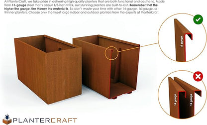 Plantercraft Large Rectangular Planters for Outdoor Plants 60x12x24 Inch Corten Steel Planter - Extra Large Outdoor Planter Box for Patios, Decks and Garden Borders