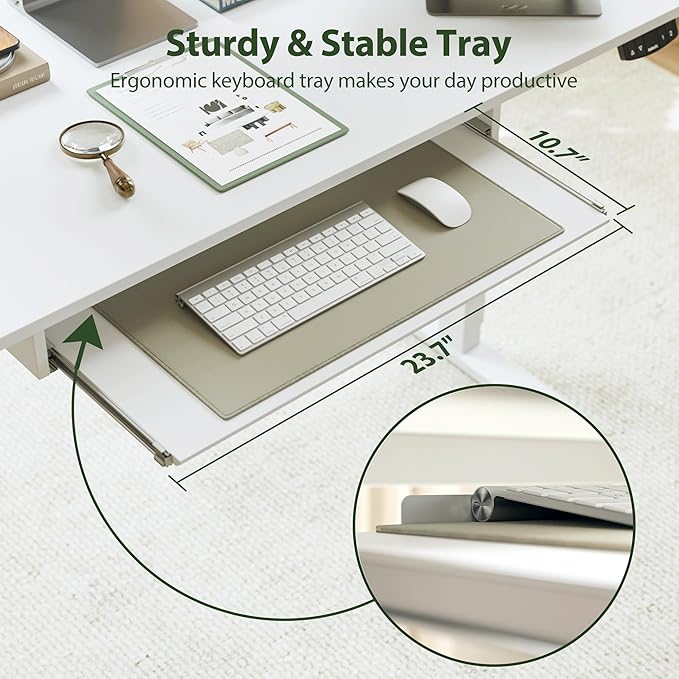 Height Adjustable Desk with Keyboard Tray, 55 x 24 Inches Electric Standing Desk, Stand up Computer Table with Memory Preset, Modern Lift Motorized Gaming Workstation, White