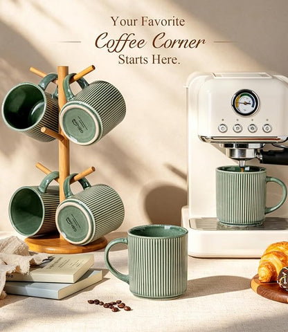 GBhome Coffee Mugs Set of 6，12 oz Coffee Cups with Handle | Cups for Latte, Tea, Cocoa & Milk, Ideal for Daily Use & Gifts, Microwave & Dishwasher Safe, Dark Green