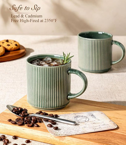 GBhome Coffee Mugs Set of 6，12 oz Coffee Cups with Handle | Cups for Latte, Tea, Cocoa & Milk, Ideal for Daily Use & Gifts, Microwave & Dishwasher Safe, Dark Green