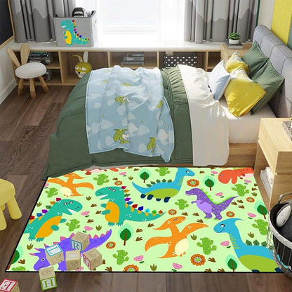 Dinosaur Carpet for Boys Room Dinosaur Play Rug Kids Rug Cartoon Dinosaur Carpet Dino Rug Dinosaur Area Rug for Bedroom Livingroom Playing Room,Green 4'5''×6'