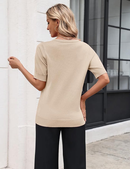 Zeagoo Women's Short Sleeve Sweater 2026 Spring Summer Tops Lightweight Casual V Neck Sweaters Dressy Work Blouses Clothes
