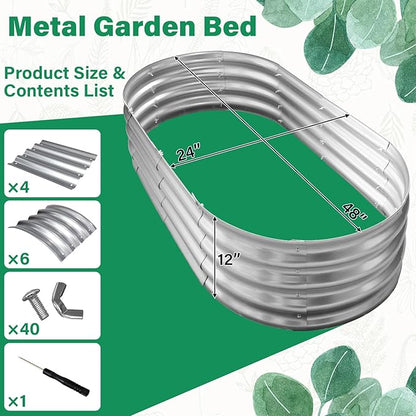 TATAANTY Galvanized Raised Garden Bed for Outdoor: 4X2X1ft Durable Metal Vegetable Plant Container Kit - Oval Planter Box for Gardening Flower Trough （2 Pack）
