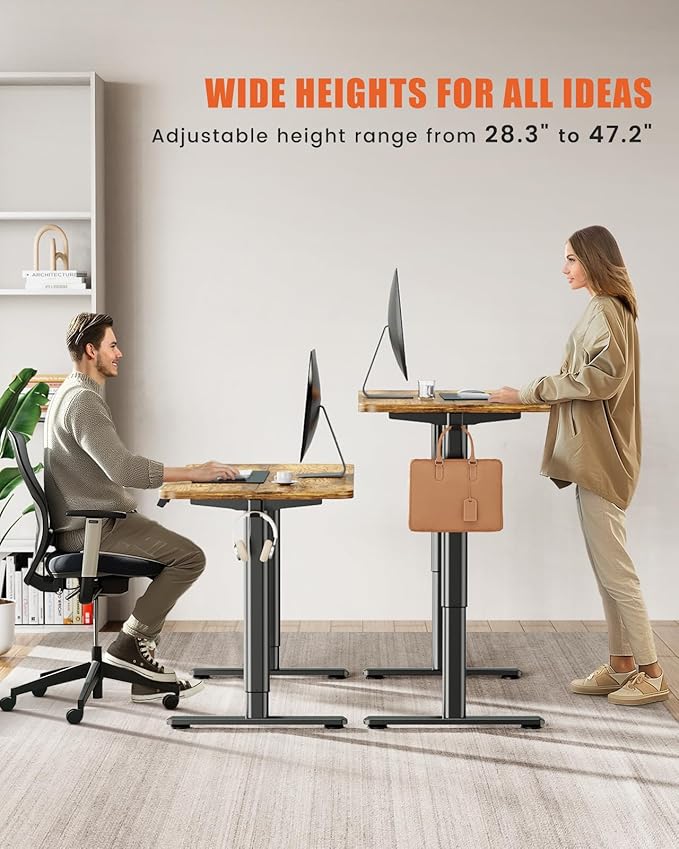 Electric Standing Desk Adjustable Height Stand Up Desk, 55" x 24" Sit Stand Desk, Low Noise Home Office Desk, Computer Desk with Splice Board, Child Lock & Memory Function, Rustic Brown