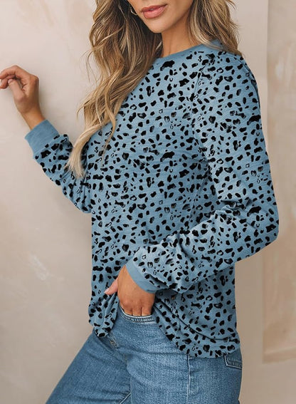 EVALESS Womens Crewneck Long Sleeve Tops Casual Polka Dots Tops Fall 2026 Tshirts Shirts