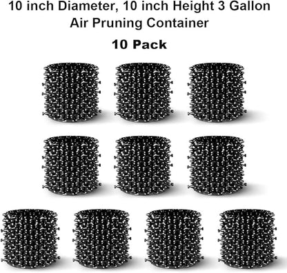 3 Gallon Air Pruning Container New Plastic Nursery Pot Fruit Vegetable Garden self-Planting pots, Size 10"x10", Black