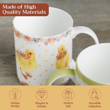 Maison d' Hermine Coffee Mug with Handles Tea Cups (12 Ounce, Pack of 1) | Fine Bone China Coffee Mugs for Hot Beverages Cappuccino Latte Home Spring Summer -Ducklings In Spring - Dancing Ducklings