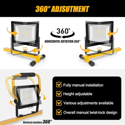 14000Lumen LED Work Lights with Stand - 2 Head Portable Work Light on Stand - IP66 Waterproof Tripod Worklights for Outdoor Indoor Job Site Workshop Garage Construction Site Lighting